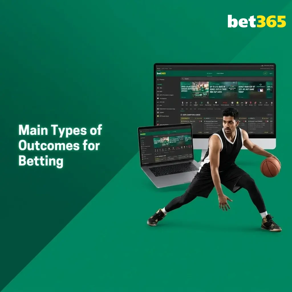 Sports betting outcome types including 1X2 match result, over under totals, handicap betting, and both teams to score
