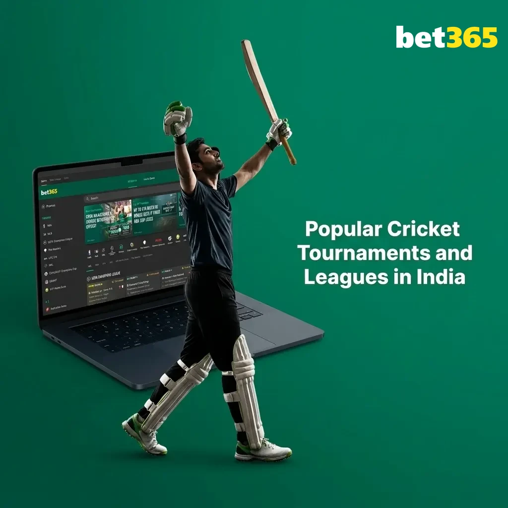 Popular cricket tournaments in India including IPL, ICC World Cup, The Ashes, and domestic leagues on Bet365