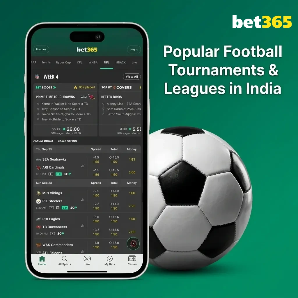 Popular football tournaments and leagues in India including FIFA World Cup, UEFA Champions League, EPL, ISL on Bet365