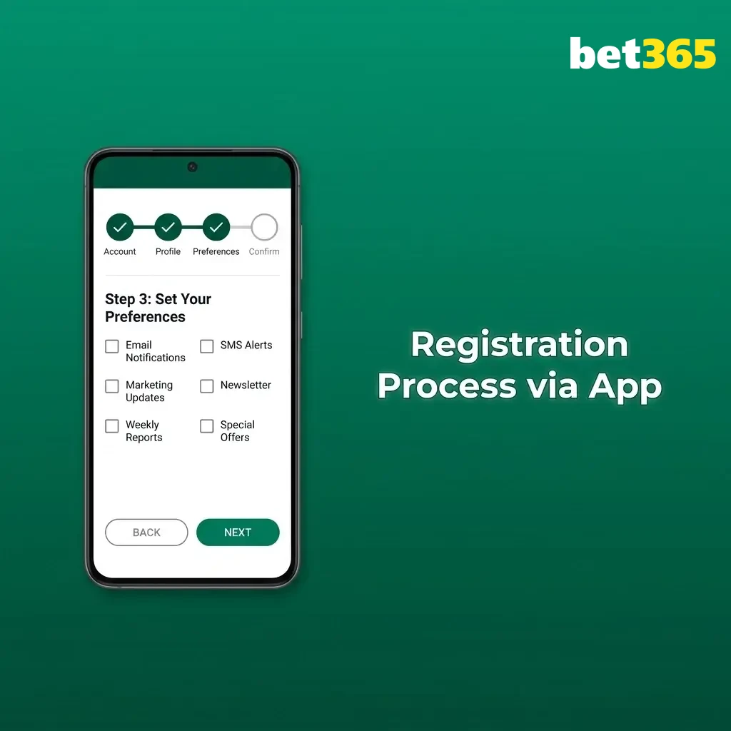 Mobile app registration process showing step-by-step account creation with OTP verification and Indian Rupee currency selection
