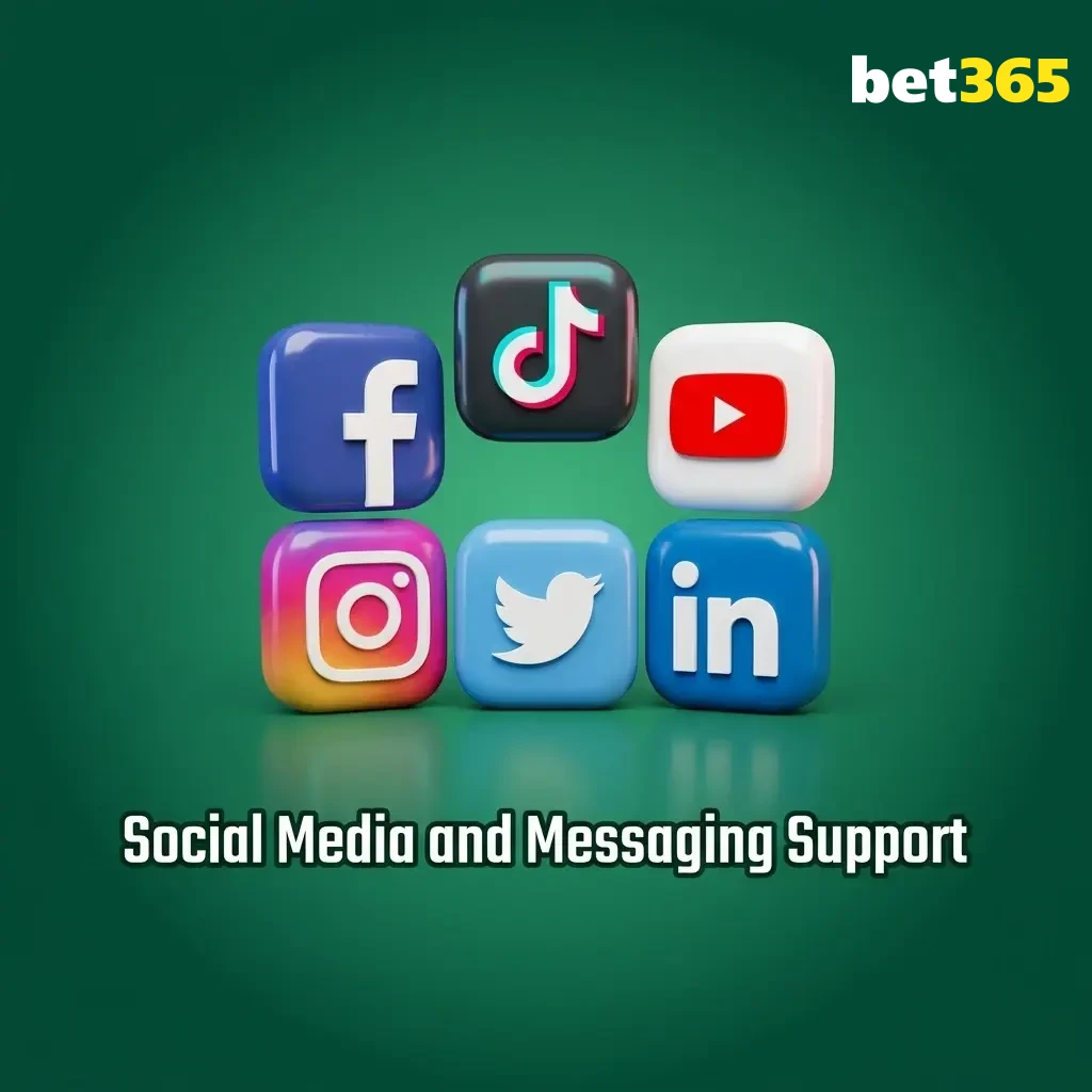 Bet365 social media and messaging support channels including Twitter, Facebook, and WhatsApp for general queries