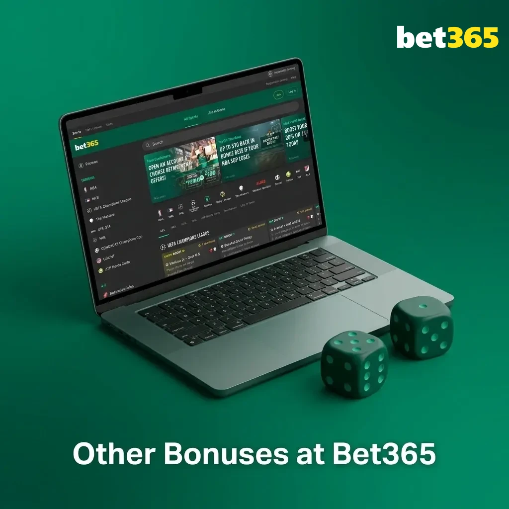 Bet365 promotions including Sports Reload Bonus, Acca Edge, Lucky Dip Free Bet, and In-Play Betting Offers