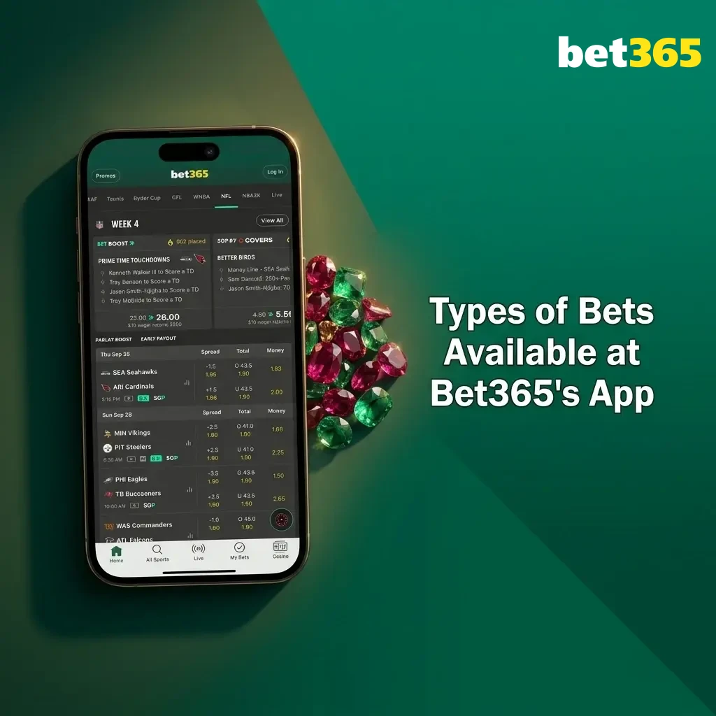 Bet365 app betting types including single, accumulator, double, treble, and system bets like Trixie and Lucky 15